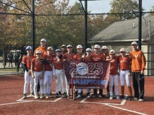 Baseball U Long Island team with 2025 championship banner